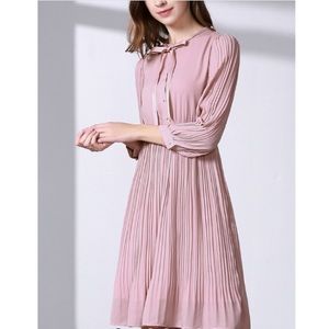 Metisu Boutique Pink Bowknot Chiffon Midi Dress
